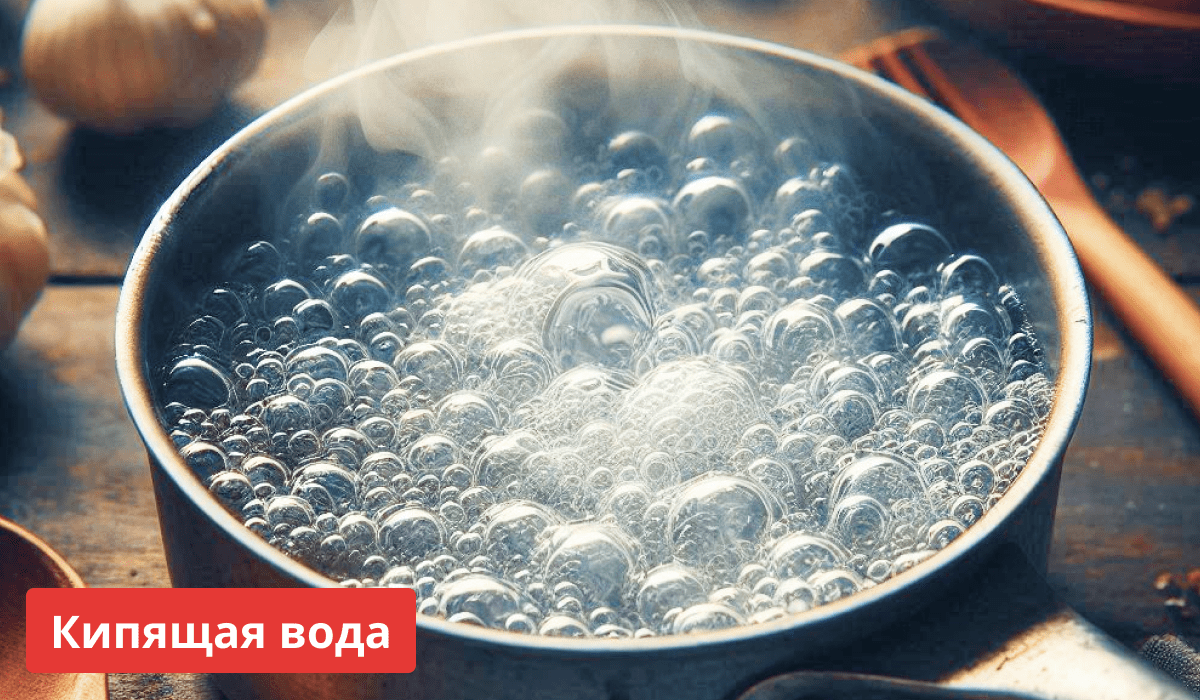 Крупный план кастрюли с кипящей водой и поднимающимся паром.