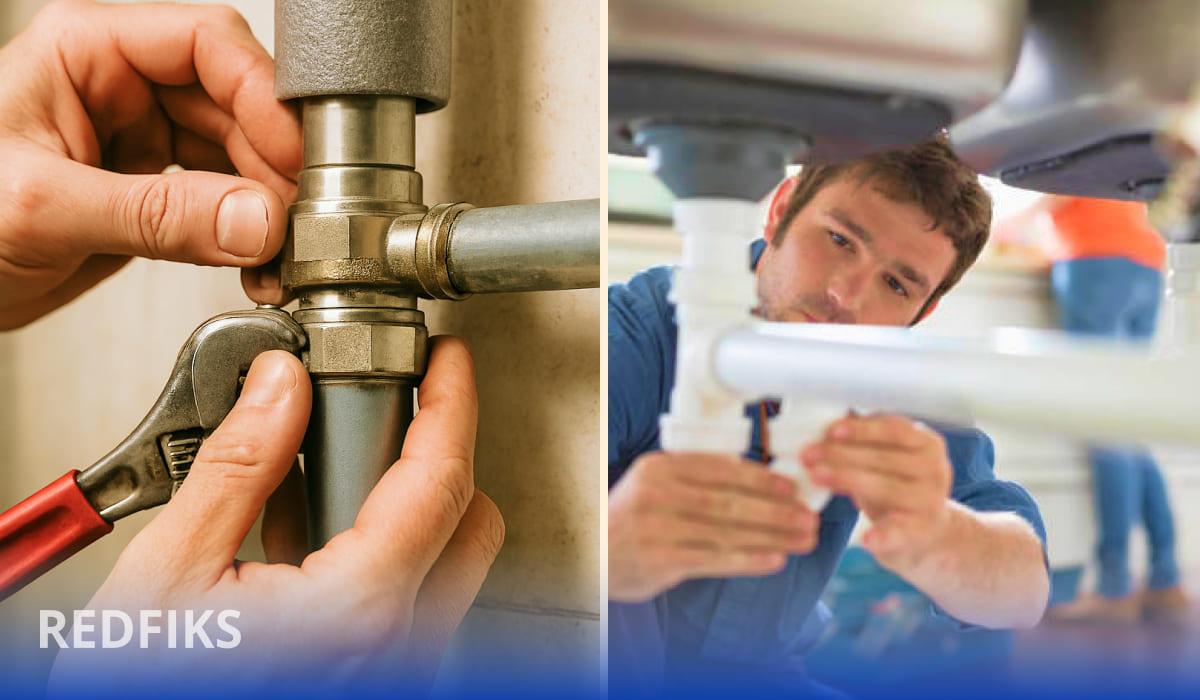 Сантехник ремонтирует трубы и сифон под раковиной, профессиональное устранение протечек и замена труб в квартире.