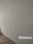 Поклейка флизелиновых обоев с предварительно подготовленным основанием.
Установка розеток и выключателя.